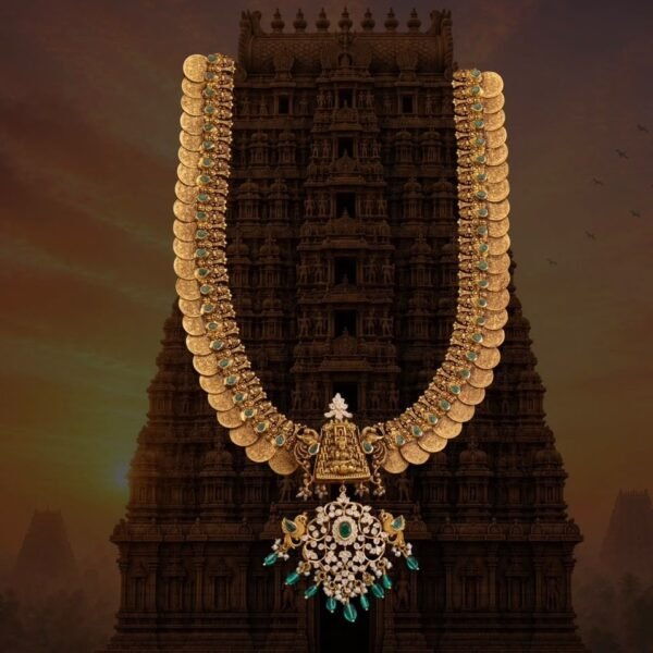 Lakshmi Kasu Mala with Emerald Pendant