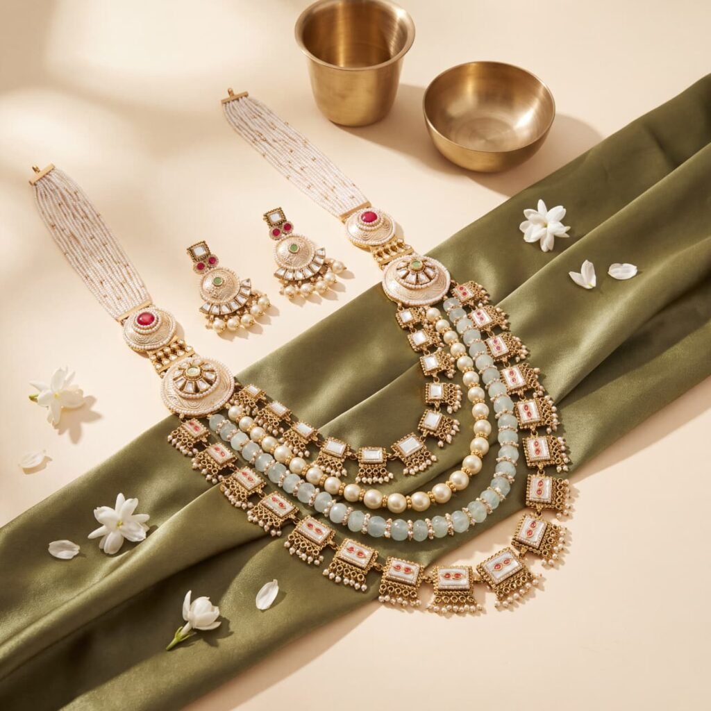 Rajrani Pearl & Aquamarine Bridal Necklace Set