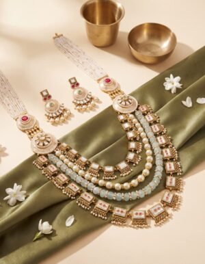 Rajrani Pearl & Aquamarine Bridal Necklace Set