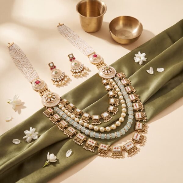 Rajrani Pearl & Aquamarine Bridal Necklace Set