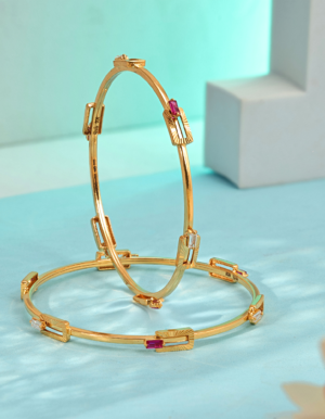 Aurelia Geometric Pink Stone Gold Bangle Pair