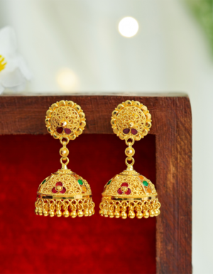 Meenakshi Heritage Ruby & Emerald Gold Jhumkas