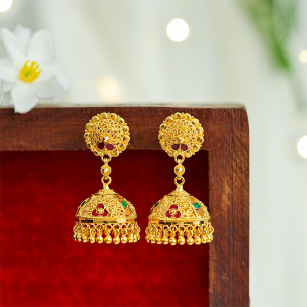 Meenakshi Heritage Ruby & Emerald Gold Jhumkas