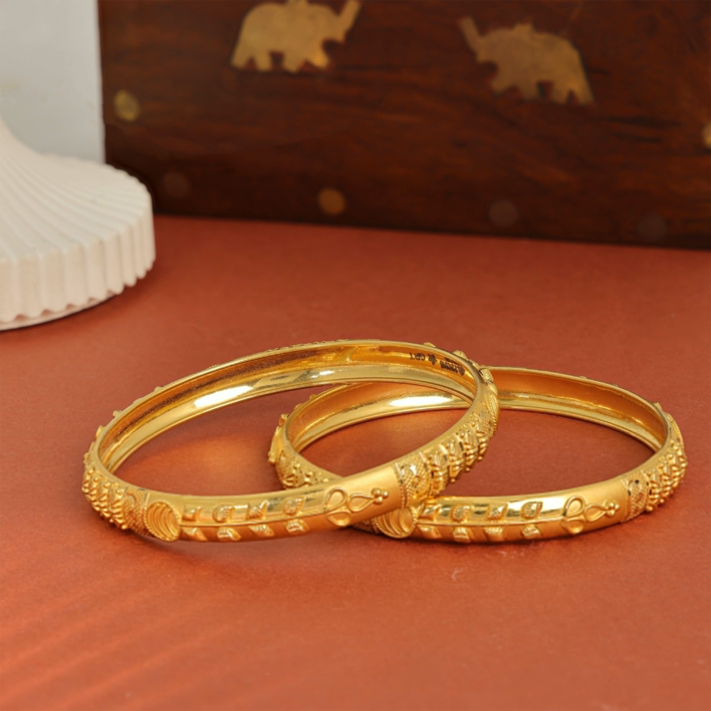 Vasudha Heritage Engraved Gold Bangle Pair